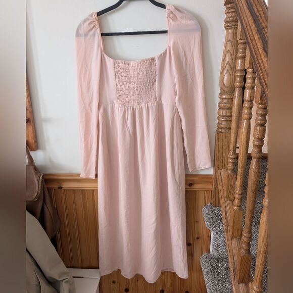 BHLDN Kayleigh Georgette Blush Pink Square Neck Slit Dress Size 4 - Picture 6 of 10